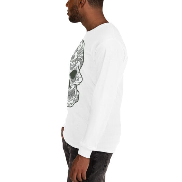 Skull Men’s White Long Sleeve Shirt - Image 3