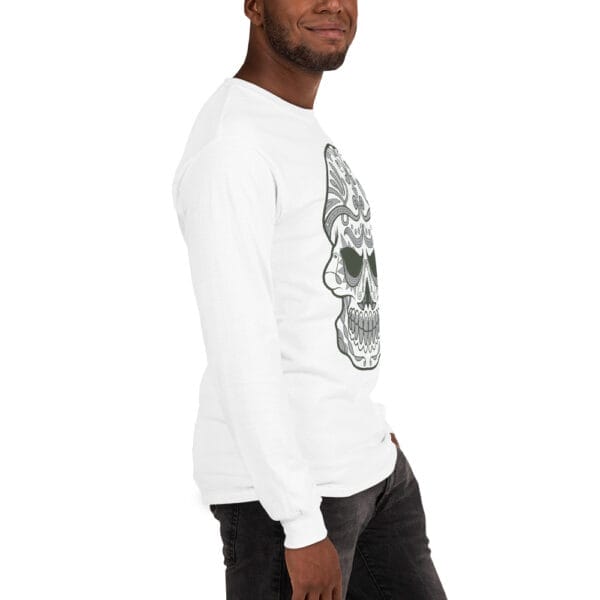 Skull Men’s White Long Sleeve Shirt - Image 5