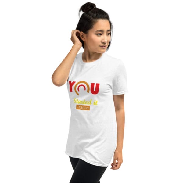 Karma Short-Sleeve Unisex B/W  T-Shirt - Image 9