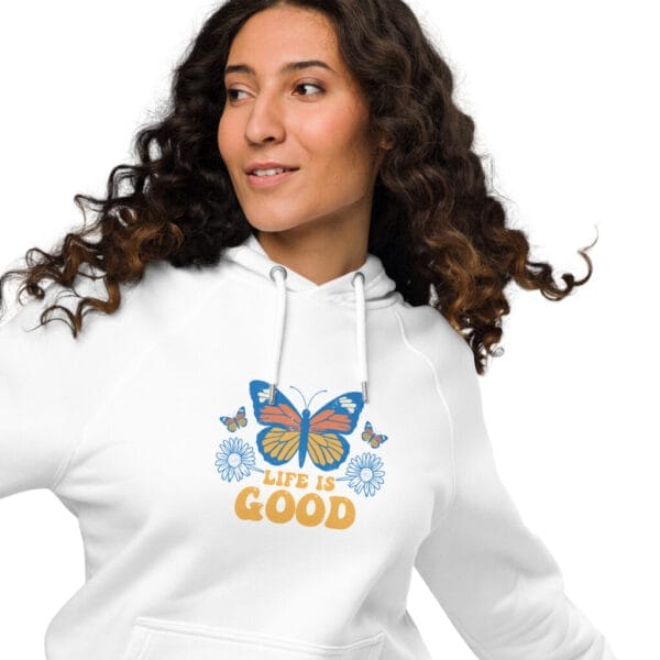 Life is Good White Unisex eco raglan hoodie - Image 2