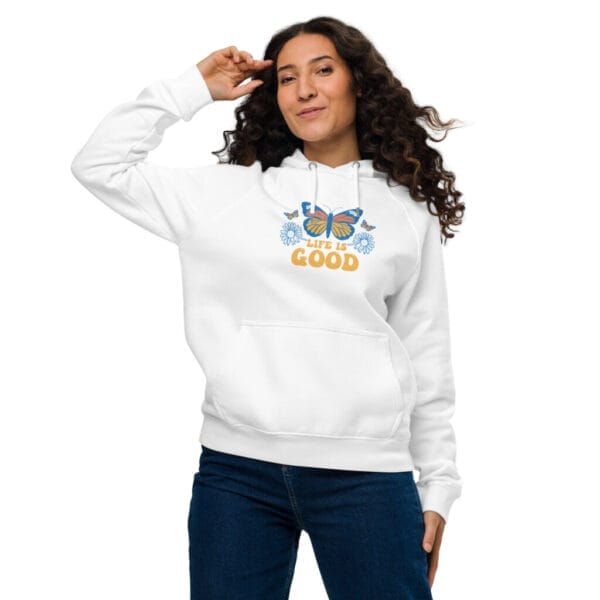 Life is Good White Unisex eco raglan hoodie