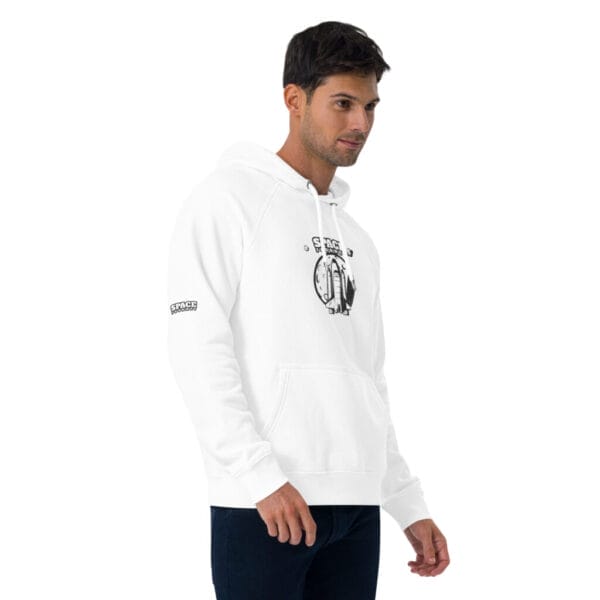 Space Journey White Unisex eco raglan hoodie - Image 4